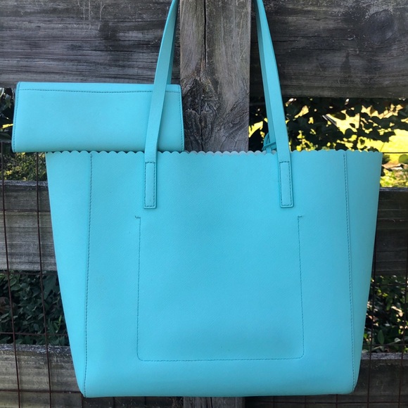 Kate Spade Scalloped Bag & Wallet Set Tiffany Blue - Picture 2 of 8